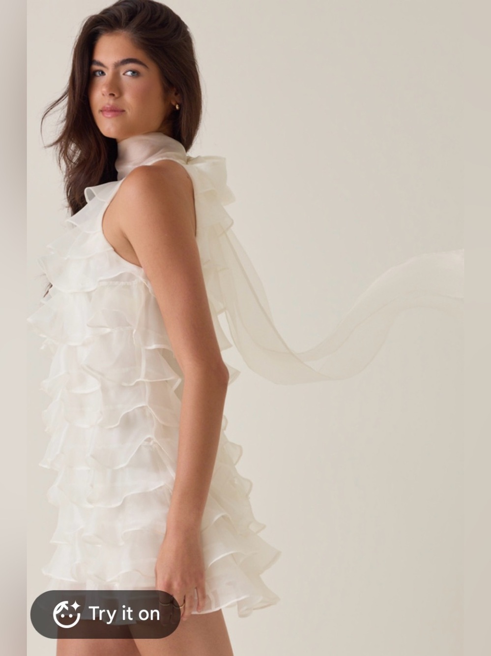 Altar'd State Ivory Ruffle Halter Mini Dress - Picture 4 of 7